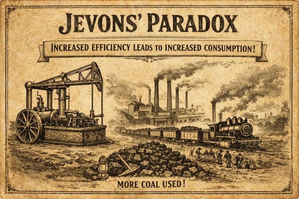 Jevons paradox - increased efficiency leads to increased consumption.